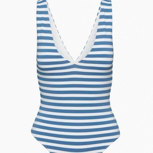 Aritzia BRAND NEW Contour V-neck Bodysuit (Blue & White Stripes)
